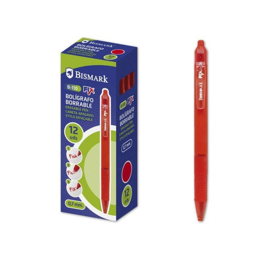 Stylo bille rétractable effaçable Bismark Fix - Pointe fine 0,7 mm - Avec clip - Rouge