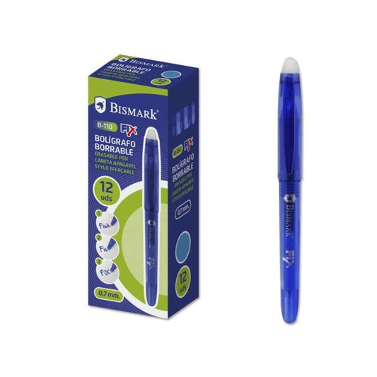 Stylo bille effaçable Bismark Fix - Pointe fine 0,7 mm - Avec capuchon - Bleu