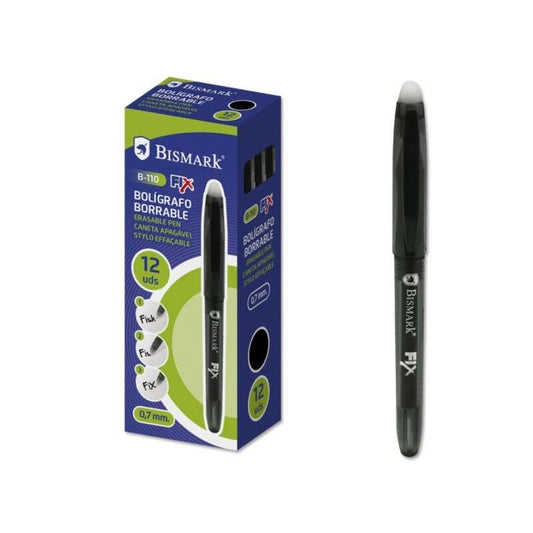 Stylo bille effaçable Bismark Fix - Pointe 0,7 mm - Avec capuchon - Noir