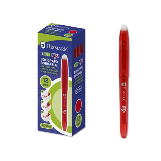 Stylo bille effaçable Bismark Fix - Pointe fine 0,7 mm - Avec capuchon - Rouge