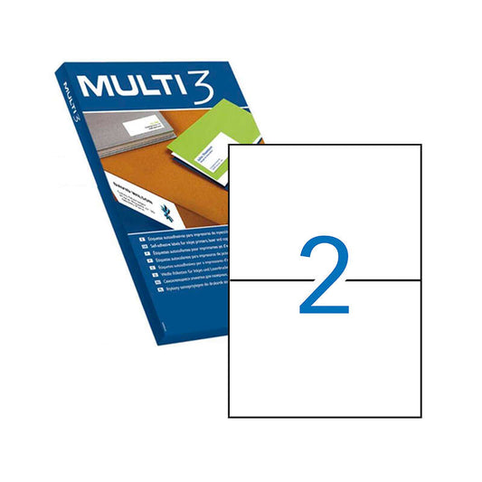 Lot de 200 étiquettes blanches Multi3 à bords droits, format 210,0 x 148,0 mm, avec adhésif permanent pour usages multiples 