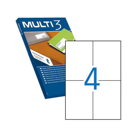 Lot de 400 étiquettes blanches Multi3 à bords droits, format 105,0 x 148,0 mm, avec adhésif permanent pour usages multiples 