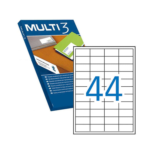 Lot de 4 400 étiquettes blanches Multi3 à bords droits, format 48,5 x 25,4 mm, avec adhésif permanent pour usages multiples 