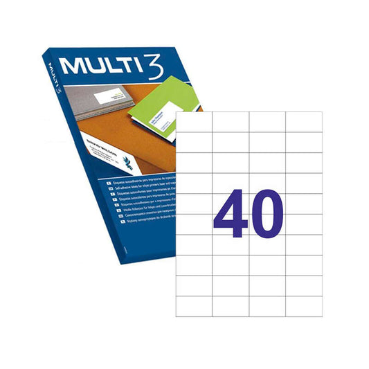 Lot de 4 000 étiquettes blanches Multi3 à bords droits, format 52,5 x 29,7 mm, avec adhésif permanent pour usages multiples 