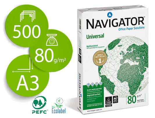 Navigator Papel A3 80gr 297x420mm (500 Hojas) Blanco - Cantidad: 5