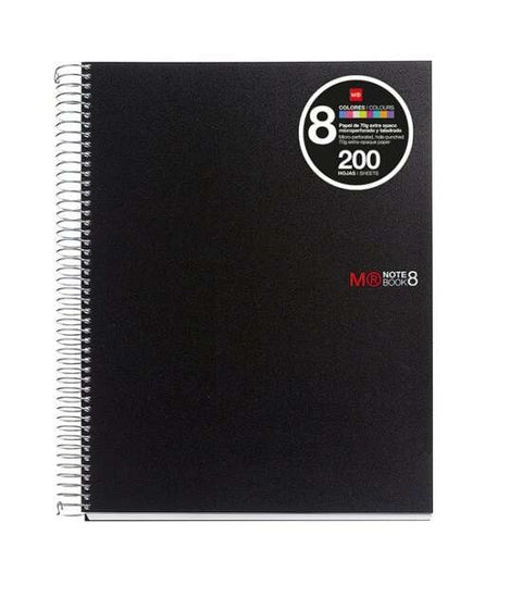 Miquel Rius Notebook8 Spiral Notebook A4 Format - 200 Sheets of 70 g Micro-perforated Paper with 4 Holes - Polypropylene Covers - 5x5 Grid - Black Color