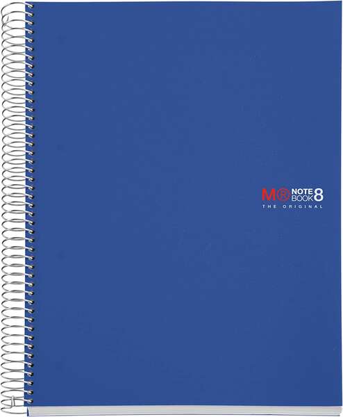 Miquel Rius Notebook8 Cuaderno de Espiral Formato A4 - 200 Hojas de 70 gr Microperforadas con 4 Taladros - Cubiertas de Polipropileno - Cuadricula 5x5 - Color Azul