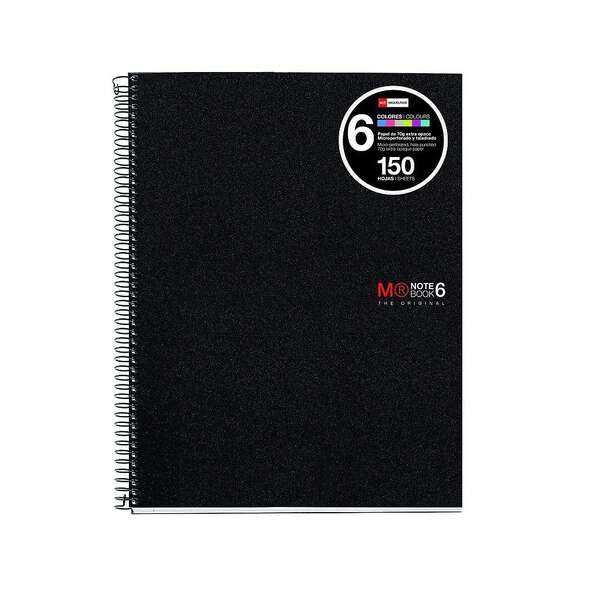 Miquel Rius Notebook6 Cuaderno de Espiral Formato A4 - 150 Hojas de 70gr Microperforadas con 2 Taladros - Cubiertas de Polipropileno - Cuadricula 5x5 - Color Negro - Prinkweb