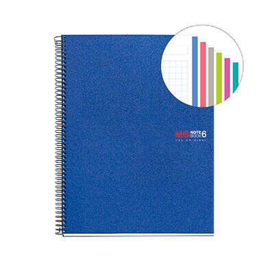 Miquel Rius Notebook6 Cuaderno de Espiral Formato A4 - 150 Hojas de 70gr Microperforadas con 2 Taladros - Cubiertas de Polipropileno - Cuadricula 5x5 - Color Azul - Prinkweb