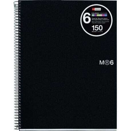 Miquel Rius Notebook6 Cuaderno de Espiral Formato A5 - 150 Hojas de 70gr Microperforadas con 2 Taladros - Cubiertas de Polipropileno - Cuadricula 5x5 - Color Negro - Cantidad: 5 - Prinkweb