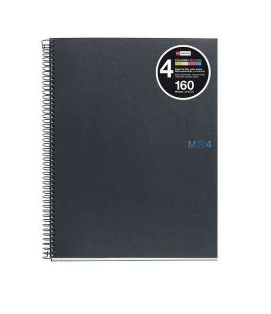 Miquel Rius Notebook4 Cuaderno de Espiral Formato A4 - 160 Hojas de 90gr Microperforadas con 4 Taladros - Cubiertas de Carton Extraduro - Cuadricula 5x5 - Color Gris Oscuro - Cantidad: 5 - Prinkweb