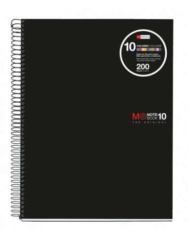 Miquel Rius Notebook10 Cuaderno de Espiral Formato A4 - 200 Hojas de 70gr Microperforadas con 4 Taladros - Cubiertas de Polipropileno - Cuadricula 5x5 - Color Negro - Cantidad: 5