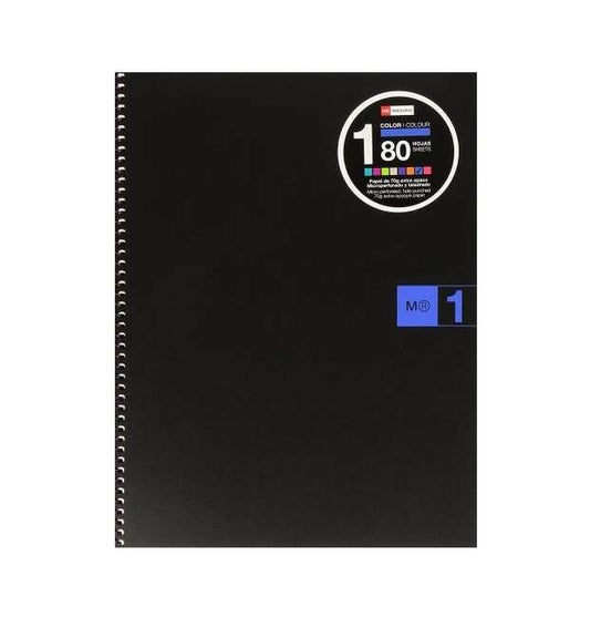 Miquel Rius Notebook1 Cuaderno de Espiral Formato A4 - 80 Hojas Microperforadas con 4 Taladros - Cuadricula 5x5 - Banda de las Hojas Azul - Cubiertas de Polipropileno - Color Negro - Cantidad: 5 - Prinkweb
