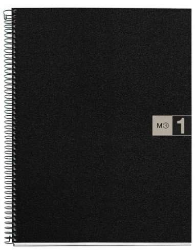 Miquel Rius Notebook1 Cuaderno de Espiral Formato A4 - 80 Hojas Microperforadas con 4 Taladros - Cuadricula 5x5 - Banda de las Hojas Gris - Cubiertas de Polipropileno - Color Negro - Cantidad: 5 - Prinkweb
