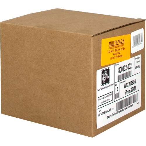 Zebra ZipShip 2300 Pack de 12 Cintas de Transferencia Termica Original - Cintas de Cera - Nucleo 12.7mm, Ancho 57mm, Longitud 74m - Prinkweb