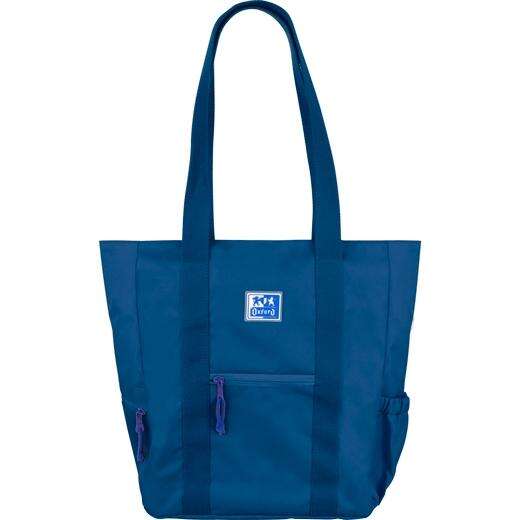 Bolsa Oxford Tote B-Trendy - Bolsos frontais e laterais - Compartimento para portátil/tablet - Fecho de correr - Tamanho 34x31x12cm - Azul Marinho 