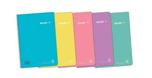 Enri Plus Cuaderno Espiral Formato Folio Cuadriculado 4x4mm - 80 Hojas 90gr con Margen - Cubierta de Plastico - Colores Pastel Surtidos - Cantidad: 5 - Prinkweb
