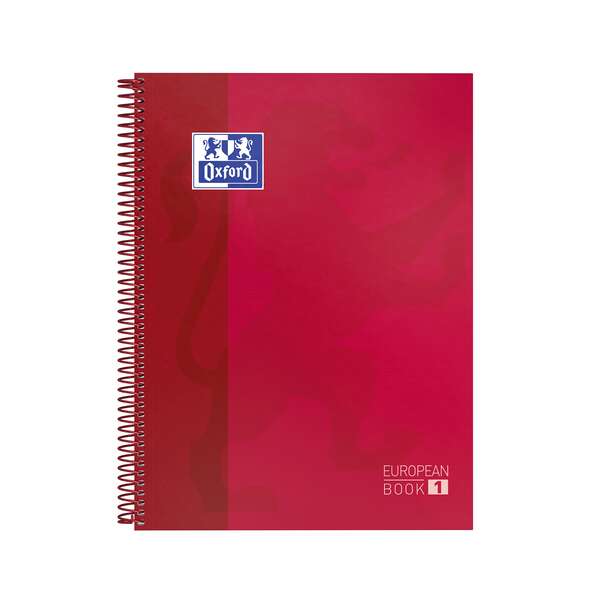 Oxford Europeanbook 1 Cuaderno Espiral Formato A4+ Cuadriculado 5x5mm - 80 Hojas - Banda de Color - Tapa Extradura Brillante - Color Rojo - Prinkweb