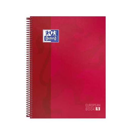 Oxford Europeanbook 1 Cuaderno Espiral Formato A4+ Cuadriculado 5x5mm - 80 Hojas - Banda de Color - Tapa Extradura Brillante - Color Rojo - Prinkweb