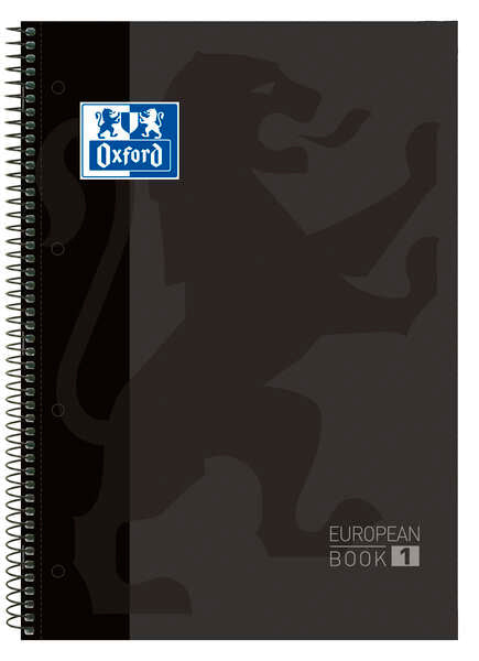 Oxford Europeanbook 1 Cuaderno Espiral Formato A4+ Cuadriculado 5x5mm - 80 Hojas - Banda de Color - Tapa Extradura Brillante - Color Negro - Prinkweb