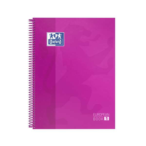 Oxford Europeanbook 1 Cuaderno Espiral Formato A4+ Cuadriculado 5x5mm - 80 Hojas - Banda de Color - Tapa Extradura Brillante - Color Fucsia - Prinkweb