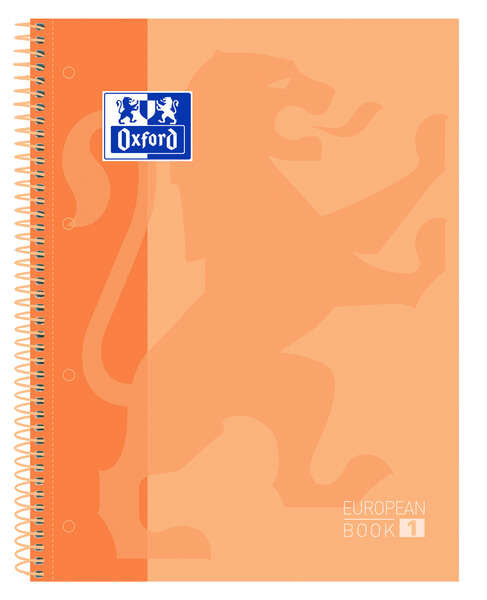 Oxford Europeanbook 1 Cuaderno Espiral Formato A4+ Cuadriculado 5x5mm - 80 Hojas - Banda de Color - Tapa Extradura Brillante - Color Melocoton - Prinkweb