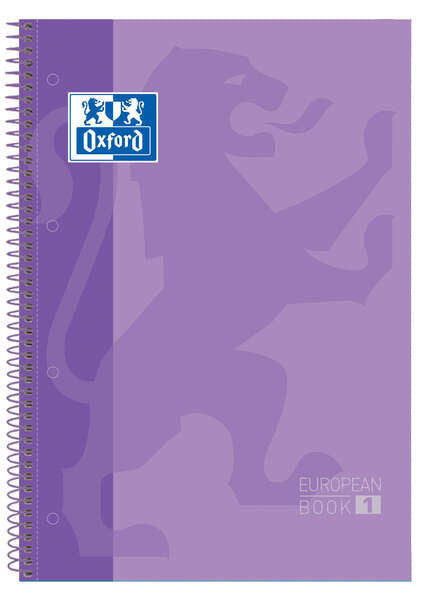 Oxford Europeanbook 1 Cuaderno Espiral Formato A4+ Cuadriculado 5x5mm - 80 Hojas - Banda de Color - Tapa Extradura Brillante - Color Malva - Prinkweb
