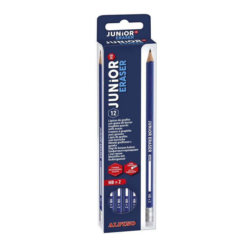 Lot de 12 crayons graphite junior Alpino avec gomme - Mine HB - Espace personnalisable - Couleurs
