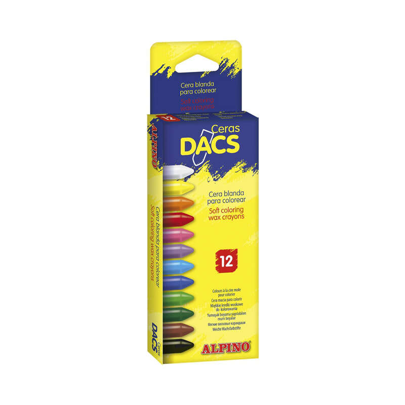 Conjunto de 12 lápis de cera coloridos Alpino Dacs - Textura cremosa - Misturáveis ​​​​- Pintura suave e com ótima cobertura -