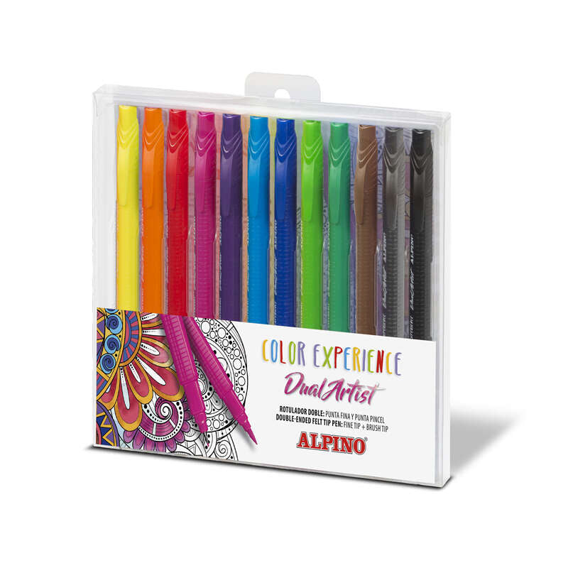 Alpino Color Experience, lot de 12 feutres pinceaux à double pointe - Forme triangulaire ergonomique