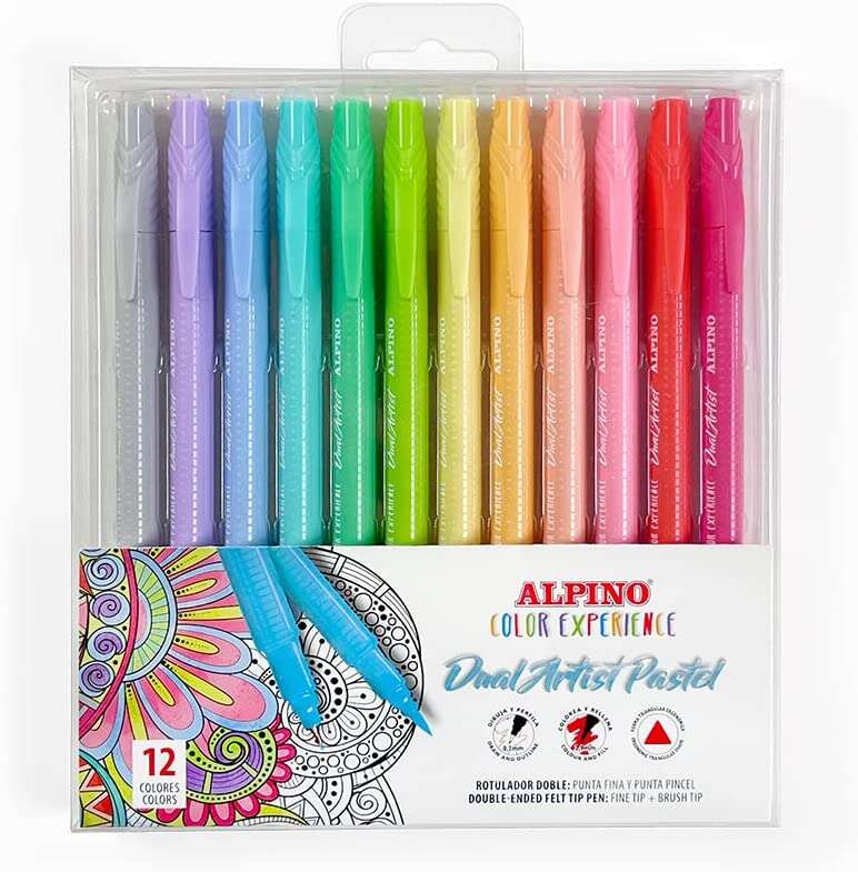 Conjunto de 12 Marcadores Pastel de Ponta Dupla Alpino Color Experience - Formato Triangular Ergonómico - PU