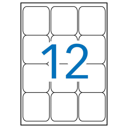 Embalagem de 1.200 etiquetas Apli, 63,5 x 72 mm - 100 folhas com 12 etiquetas cada - Adesivo permanente - Cantos arredondados - Brancas 
