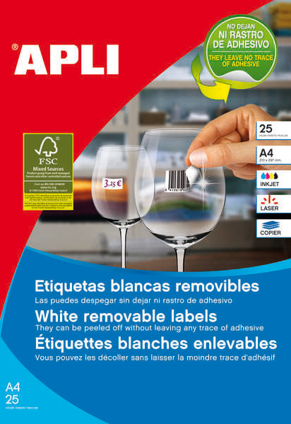 Apli Pack de 6.750 Etiquetas Blancas Removibles 17.8 x 10.0mm - 25 Hojas x 270 Etiquetas - Adhesivo Removible - Color Blanco - Prinkweb