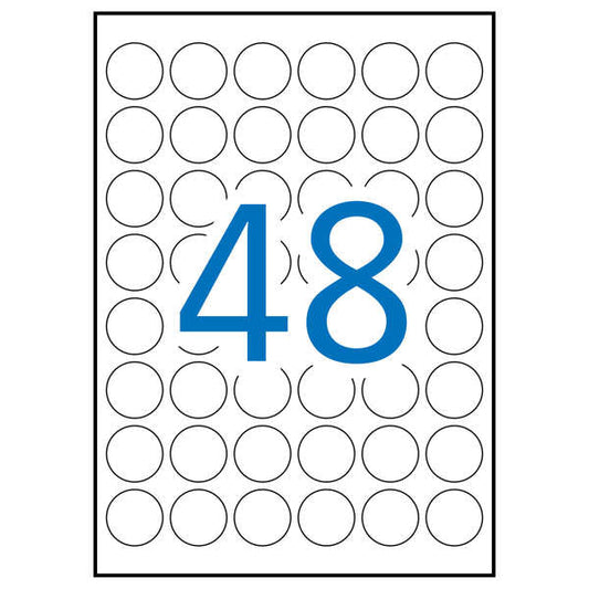 Apli Pack de 1.200 Etiquetas Redondas Ø 30mm - 25 Hojas por 48 Etiquetas - Adhesivo Permanente - Color Blanco - Prinkweb