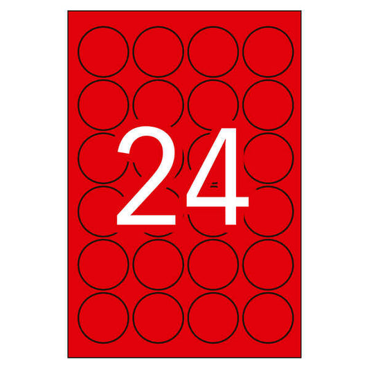 Apli Etiquetas Rojo Fluorescente Permanentes Ø 45.0mm 20 Hojas - Prinkweb