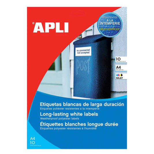 Apli Etiquetas Blancas Resistentes Intemperie 99.1 x 139mm 10 Hojas - Prinkweb