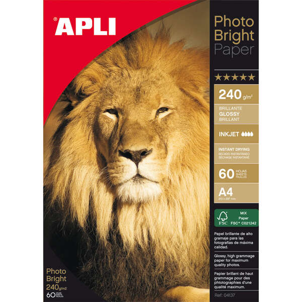 Apli Papel Fotografico Photobright A4 240g 60 Hojas - Prinkweb