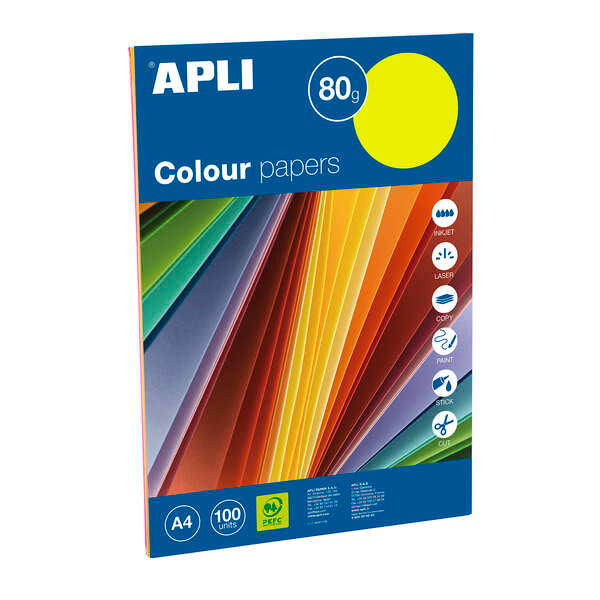 Apli Papel Color Surtido Fluorescente A4 100 Hojas - Prinkweb