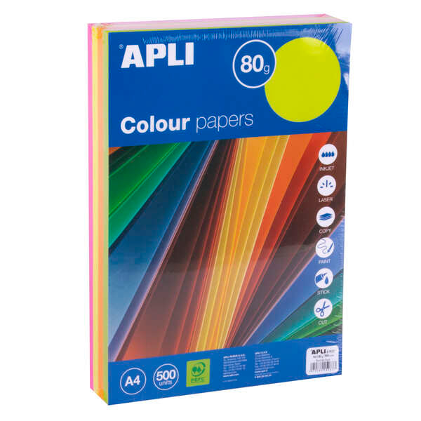 Apli Papel Color Surtido Fluorescente A4 500 Hojas - Prinkweb