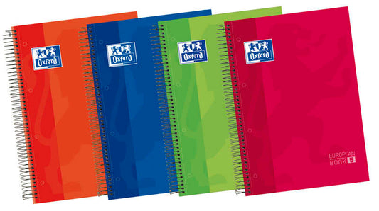 Oxford Europeanbook 5 Cuaderno Espiral Formato A4+ Horizontal 1 Linea - 120 Hojas - Tapa Extradura acabado Brillante - 5 Bandas de Color - Colores Surtidos - Cantidad: 5 - Prinkweb