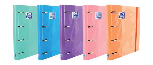 Oxford Europeanbinder Classic Carpeta de 4 Anillas Formato A4+ con Recambio Cuadriculado 5x5mm y 4 Taladros - Cierre con Goma Elastica - Colores Surtidos Tendencia - Cantidad: 10 - Prinkweb