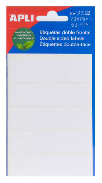 Embalagem de 50 etiquetas Apli 20x75mm - 5 folhas com 5 etiquetas por lado - Adesivo permanente - Menos desperdício - Brancas 