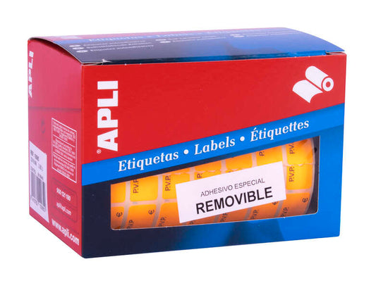 Apli Rollo Etiquetas PVP Naranja Fluorescente Removibles 12.0 x 18.0mm - Prinkweb