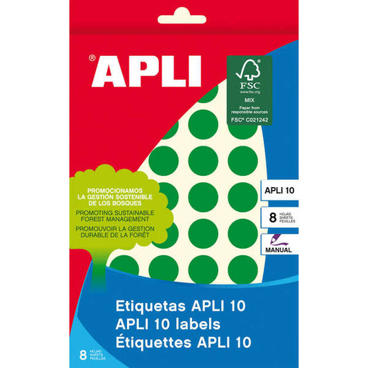 Étiquettes Apli 10 Vertes Ø 16 mm 8 Feuilles 