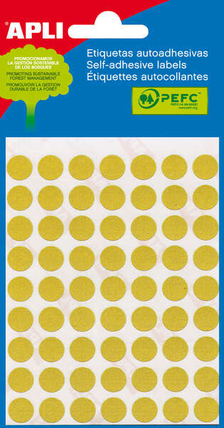 Sachet Apli Mini de 175 étiquettes rondes Ø 13 mm - 5 feuilles de 35 étiquettes - Adhésif permanent - Jaune 