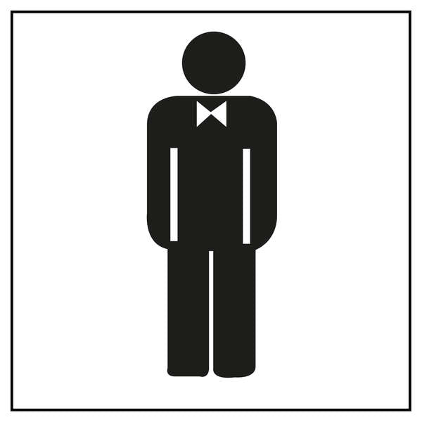 Autocolante PVC Apli para sinalização de casas de banho masculinas - Medidas 114x114mm - Autocolante permanente - Design preto sobre fundo branco 