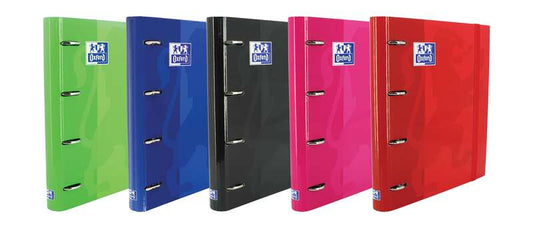 Oxford Europeanbinder Classic Carpeta de 4 Anillas Formato A4+ con Recambio Cuadriculado 5x5mm y 4 Taladros - Cierre con Goma Elastica - Colores Surtidos - Cantidad: 10 - Prinkweb