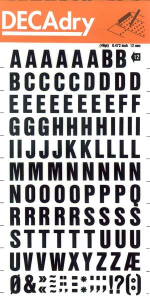 Apli Letras Transferibles Mayusculas Negras 12mm - Facil Aplicacion - 117 Caracteres - Resistente al Agua - Negro - Prinkweb