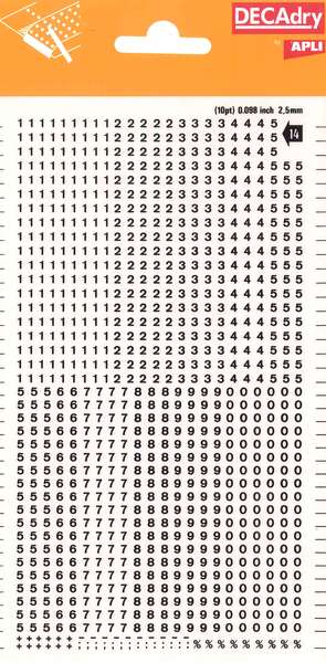 Números transferíveis Apli - 2,5 mm - Fácil aplicação - Preto intenso - 952 caracteres - Preto 