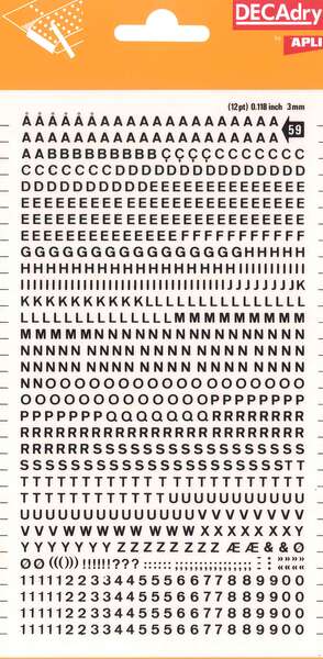 Apli Letras y Numeros Transferibles - 3mm de Tamaño - 795 Caracteres - Facil Aplicacion y Remocion - Negro - Prinkweb